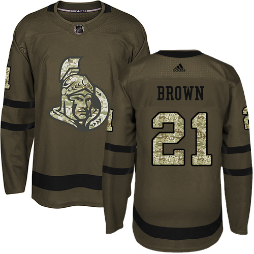 Youth Adidas Ottawa Senators #21 Logan Brown Premier Green Salute to Service NHL Jersey