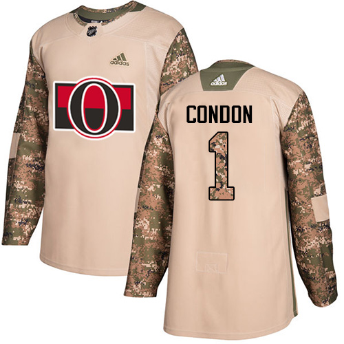 Men's Adidas Ottawa Senators #1 Mike Condon Authentic Camo Veterans Day Practice NHL Jersey