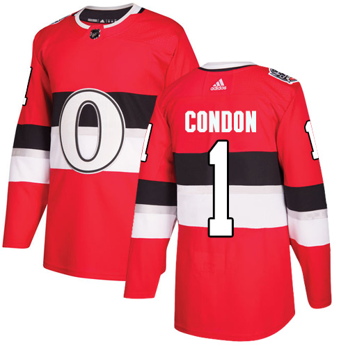 Men's Adidas Ottawa Senators #1 Mike Condon Authentic Red 2017 100 Classic NHL Jersey