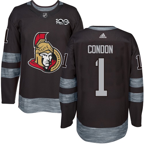 Men's Adidas Ottawa Senators #1 Mike Condon Authentic Black 1917-2017 100th Anniversary NHL Jersey