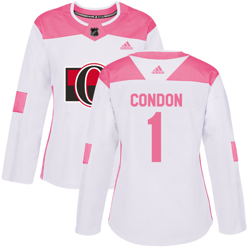 Women's Adidas Ottawa Senators #1 Mike Condon Authentic White/Pink Fashion NHL Jersey