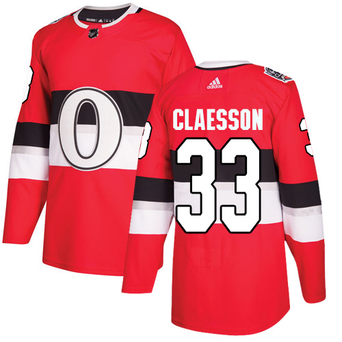 Men's Adidas Ottawa Senators #33 Fredrik Claesson Authentic Red 2017 100 Classic NHL Jersey