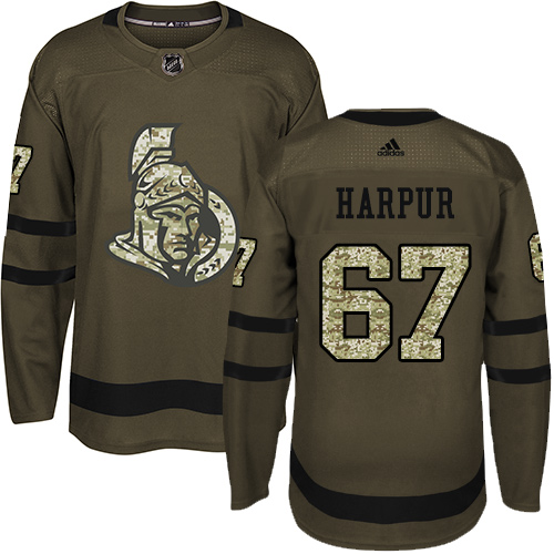 Men's Adidas Ottawa Senators #67 Ben Harpur Authentic Green Salute to Service NHL Jersey
