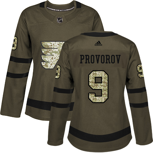 Women's Adidas Philadelphia Flyers #9 Ivan Provorov Authentic Green Salute to Service NHL Jersey