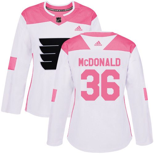 Women's Adidas Philadelphia Flyers #36 Colin McDonald Authentic White/Pink Fashion NHL Jersey