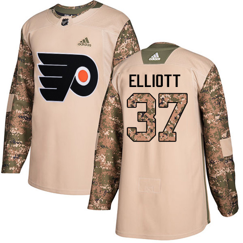 Men's Adidas Philadelphia Flyers #37 Brian Elliott Authentic Camo Veterans Day Practice NHL Jersey