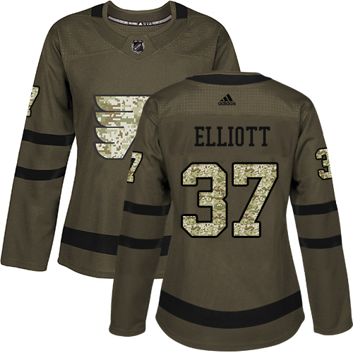 Women's Adidas Philadelphia Flyers #37 Brian Elliott Authentic Green Salute to Service NHL Jersey