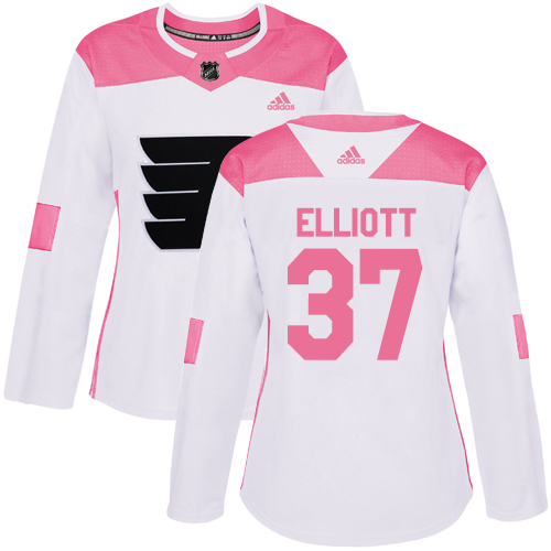 Women's Adidas Philadelphia Flyers #37 Brian Elliott Authentic White/Pink Fashion NHL Jersey