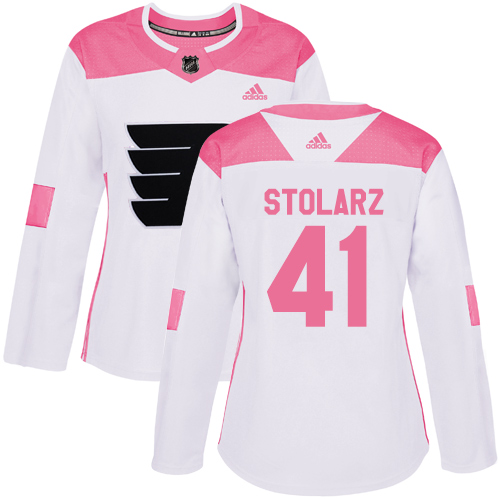 Women's Adidas Philadelphia Flyers #41 Anthony Stolarz Authentic White/Pink Fashion NHL Jersey