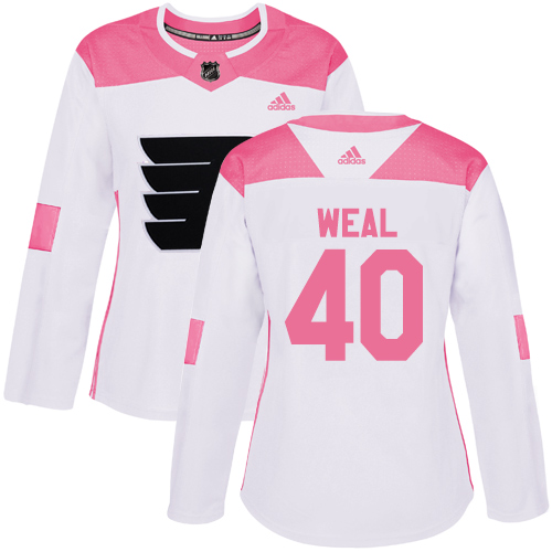 Women's Adidas Philadelphia Flyers #40 Jordan Weal Authentic White/Pink Fashion NHL Jersey