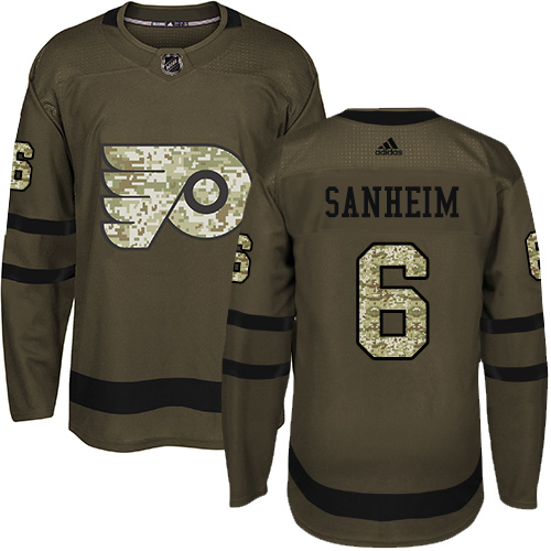 Men's Adidas Philadelphia Flyers #6 Travis Sanheim Premier Green Salute to Service NHL Jersey
