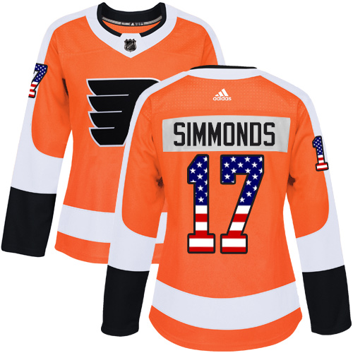 Women's Adidas Philadelphia Flyers #17 Wayne Simmonds Authentic Orange USA Flag Fashion NHL Jersey