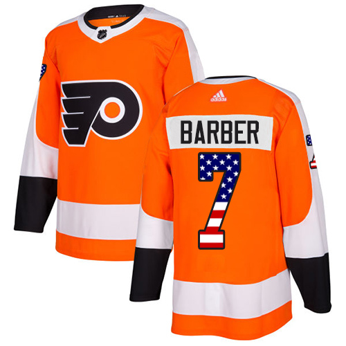 Men's Adidas Philadelphia Flyers #7 Bill Barber Authentic Orange USA Flag Fashion NHL Jersey