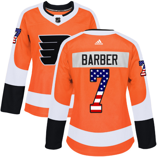 Women's Adidas Philadelphia Flyers #7 Bill Barber Authentic Orange USA Flag Fashion NHL Jersey