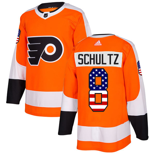 Men's Adidas Philadelphia Flyers #8 Dave Schultz Authentic Orange USA Flag Fashion NHL Jersey