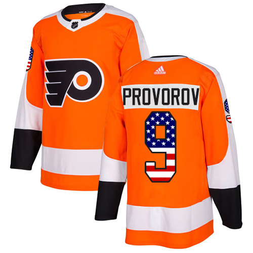 Men's Adidas Philadelphia Flyers #9 Ivan Provorov Authentic Orange USA Flag Fashion NHL Jersey