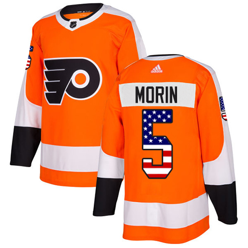 Men's Adidas Philadelphia Flyers #5 Samuel Morin Authentic Orange USA Flag Fashion NHL Jersey