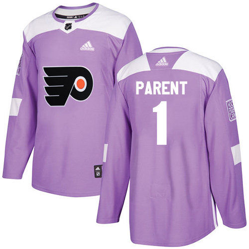 Men's Adidas Philadelphia Flyers #1 Bernie Parent Authentic Purple Fights Cancer Practice NHL Jersey
