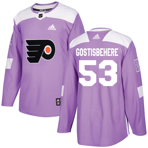 Men's Adidas Philadelphia Flyers #53 Shayne Gostisbehere Authentic Purple Fights Cancer Practice NHL Jersey