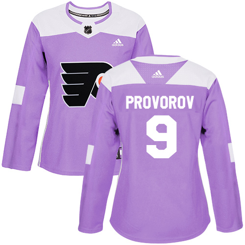Women's Adidas Philadelphia Flyers #9 Ivan Provorov Authentic Purple Fights Cancer Practice NHL Jersey