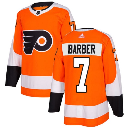 Men's Adidas Philadelphia Flyers #7 Bill Barber Authentic Orange Home NHL Jersey