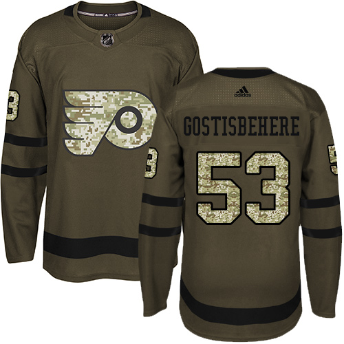 Men's Adidas Philadelphia Flyers #53 Shayne Gostisbehere Authentic Green Salute to Service NHL Jersey