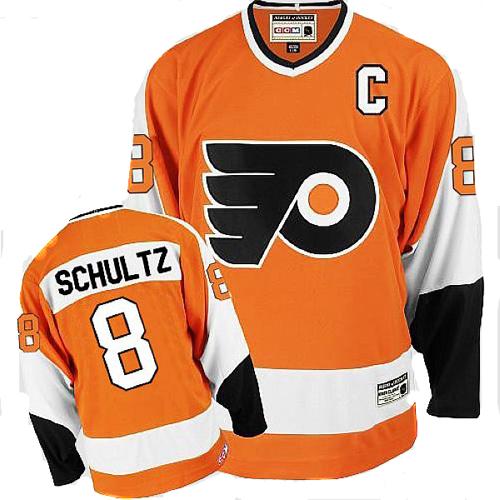 Men's CCM Philadelphia Flyers #8 Dave Schultz Authentic Orange Throwback NHL Jersey