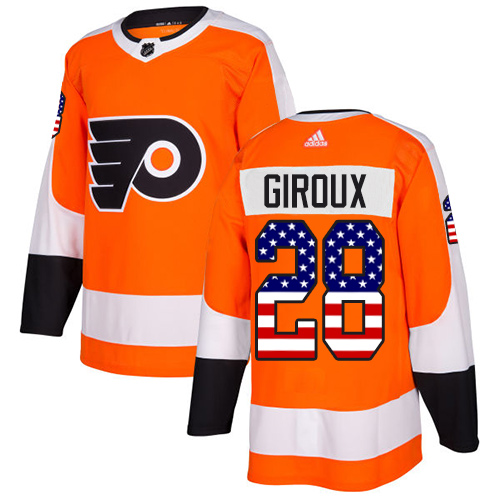 Men's Adidas Philadelphia Flyers #28 Claude Giroux Authentic Orange USA Flag Fashion NHL Jersey
