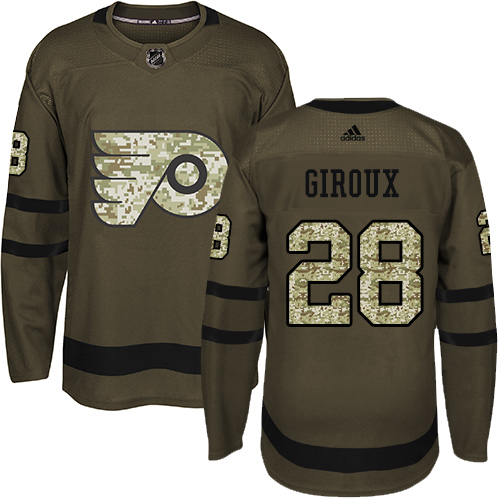 Men's Adidas Philadelphia Flyers #28 Claude Giroux Premier Green Salute to Service NHL Jersey