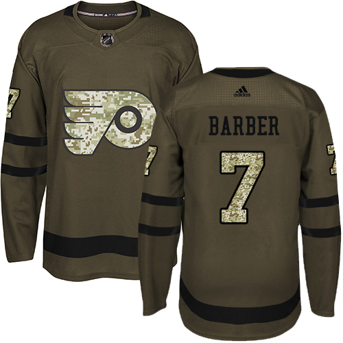 Men's Adidas Philadelphia Flyers #7 Bill Barber Premier Green Salute to Service NHL Jersey