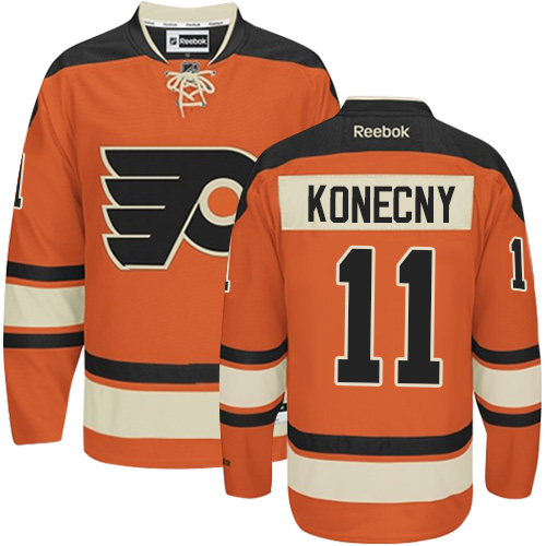 Men's Reebok Philadelphia Flyers #11 Travis Konecny Authentic Orange New Third NHL Jersey