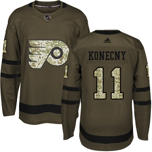 Men's Adidas Philadelphia Flyers #11 Travis Konecny Authentic Green Salute to Service NHL Jersey