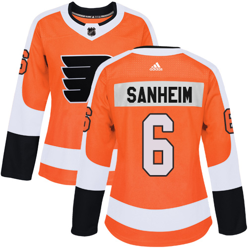 Women's Adidas Philadelphia Flyers #6 Travis Sanheim Premier Orange Home NHL Jersey