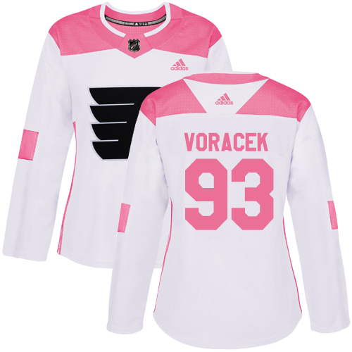 Women's Adidas Philadelphia Flyers #93 Jakub Voracek Authentic White/Pink Fashion NHL Jersey