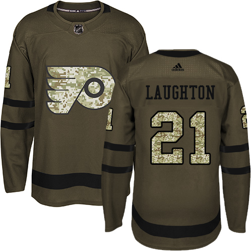 Youth Adidas Philadelphia Flyers #21 Scott Laughton Premier Green Salute to Service NHL Jersey