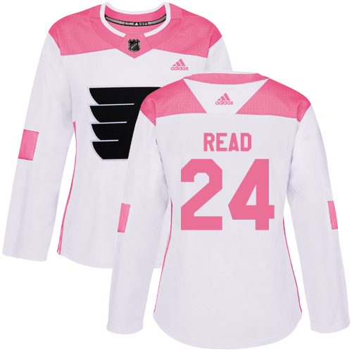 Women's Adidas Philadelphia Flyers #24 Matt Read Authentic White/Pink Fashion NHL Jersey