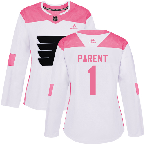 Women's Adidas Philadelphia Flyers #1 Bernie Parent Authentic White/Pink Fashion NHL Jersey