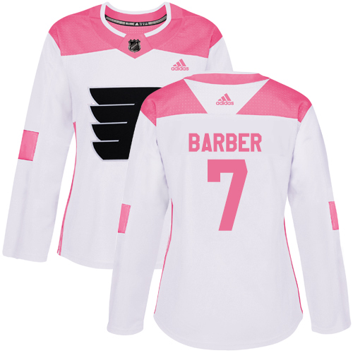 Women's Adidas Philadelphia Flyers #7 Bill Barber Authentic White/Pink Fashion NHL Jersey