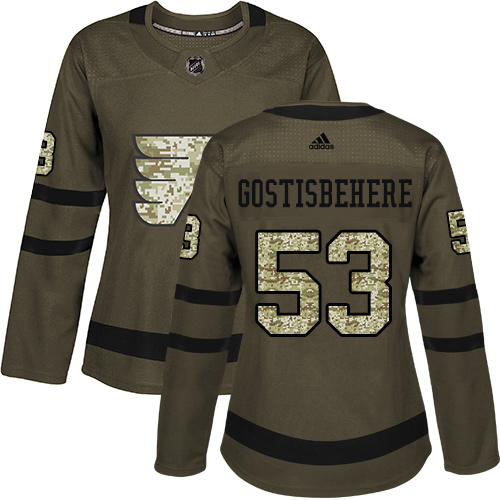 Women's Adidas Philadelphia Flyers #53 Shayne Gostisbehere Authentic Green Salute to Service NHL Jersey
