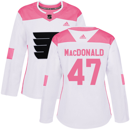 Women's Adidas Philadelphia Flyers #47 Andrew MacDonald Authentic White/Pink Fashion NHL Jersey