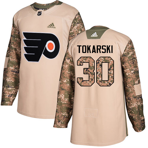 Men's Adidas Philadelphia Flyers #30 Dustin Tokarski Authentic Camo Veterans Day Practice NHL Jersey