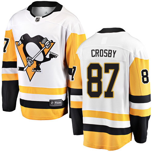 Men's Pittsburgh Penguins #87 Sidney Crosby Authentic White Away Fanatics Branded Breakaway NHL Jersey