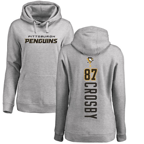 NHL Women's Adidas Pittsburgh Penguins #87 Sidney Crosby Ash Backer Pullover Hoodie
