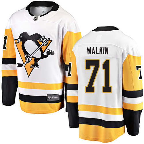Men's Pittsburgh Penguins #71 Evgeni Malkin Authentic White Away Fanatics Branded Breakaway NHL Jersey