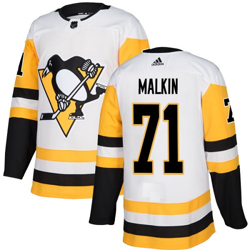 Youth Adidas Pittsburgh Penguins #71 Evgeni Malkin Authentic White Away NHL Jersey