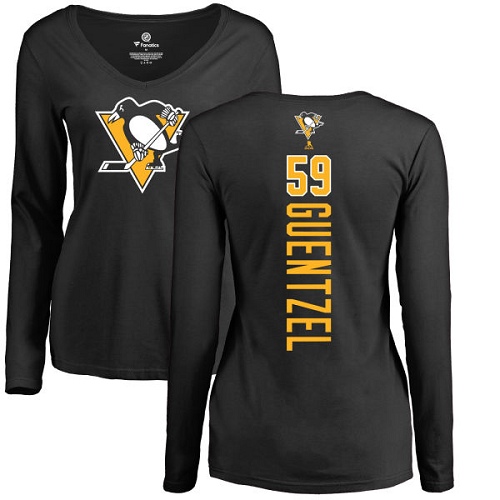 NHL Women's Adidas Pittsburgh Penguins #59 Jake Guentzel Black Backer Long Sleeve T-Shirt