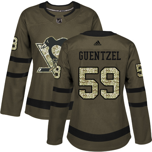 Women's Adidas Pittsburgh Penguins #59 Jake Guentzel Authentic Green Salute to Service NHL Jersey