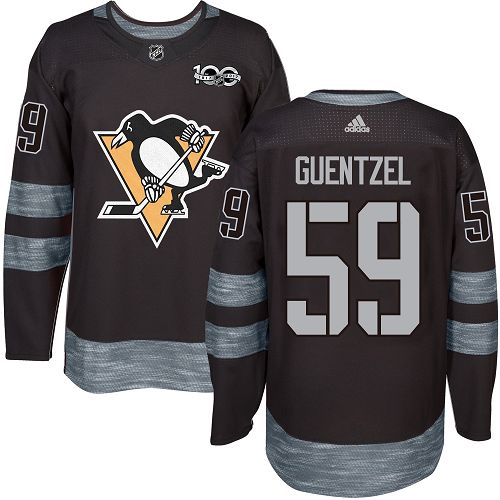 Men's Adidas Pittsburgh Penguins #59 Jake Guentzel Authentic Black 1917-2017 100th Anniversary NHL Jersey