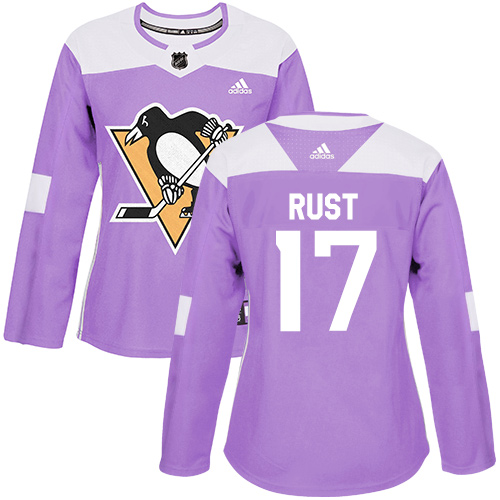 Women's Adidas Pittsburgh Penguins #17 Bryan Rust Authentic Purple Fights Cancer Practice NHL Jersey