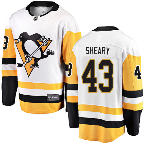 Men's Pittsburgh Penguins #43 Conor Sheary Authentic White Away Fanatics Branded Breakaway NHL Jersey